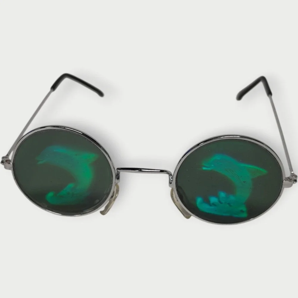 NEW‎ Holographic DOLPHINS Sunglasses Glasses Vintage 1990's Halloween Costume